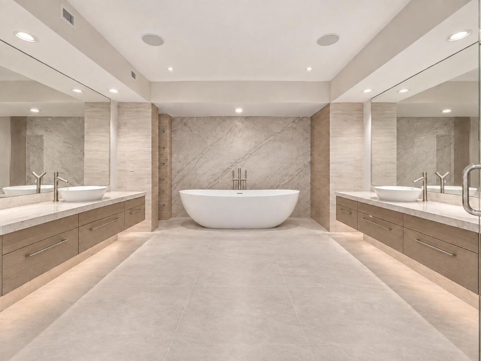 Symmetrical Luxury Spa Bathroom with Fre