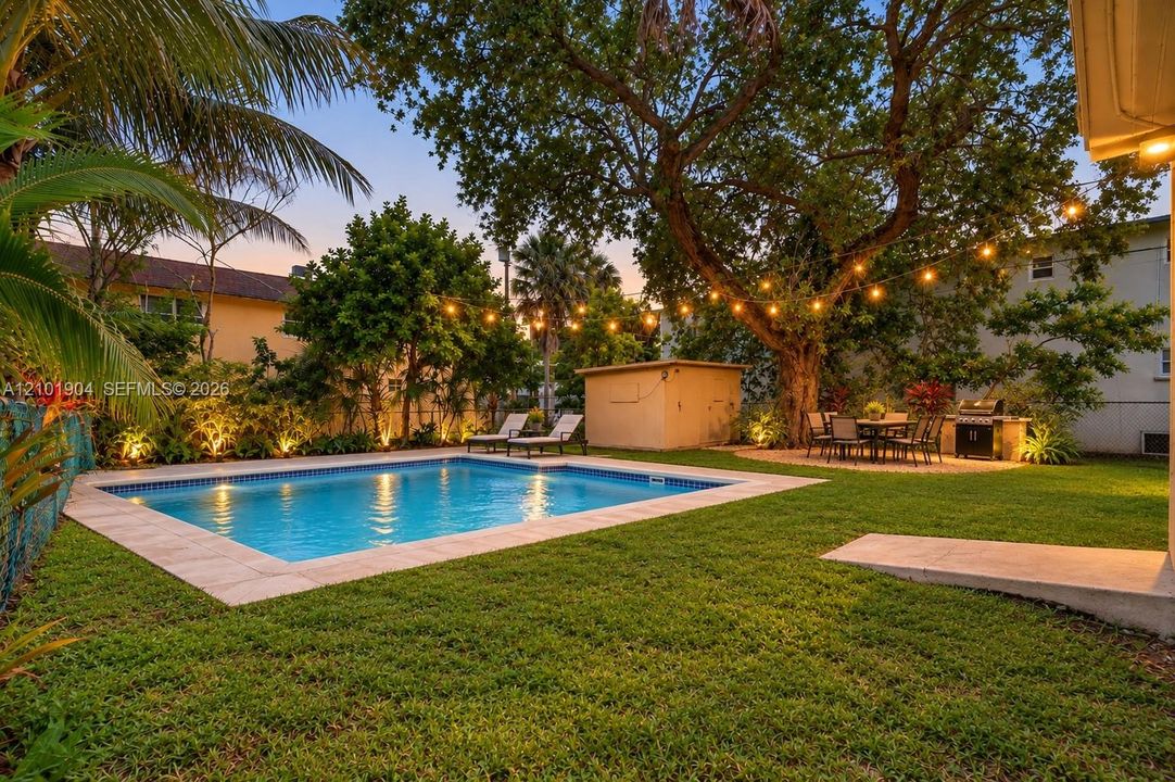 Back yard virtually staged to show room for pool.