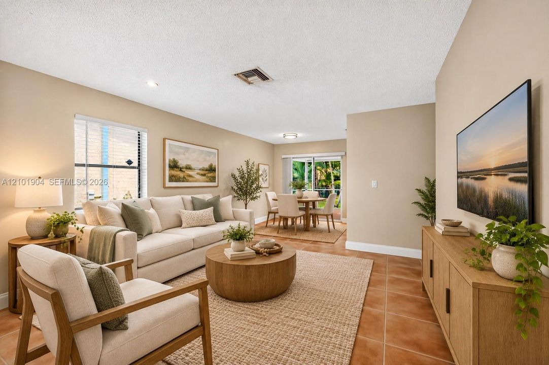 living/dining area virtually staged