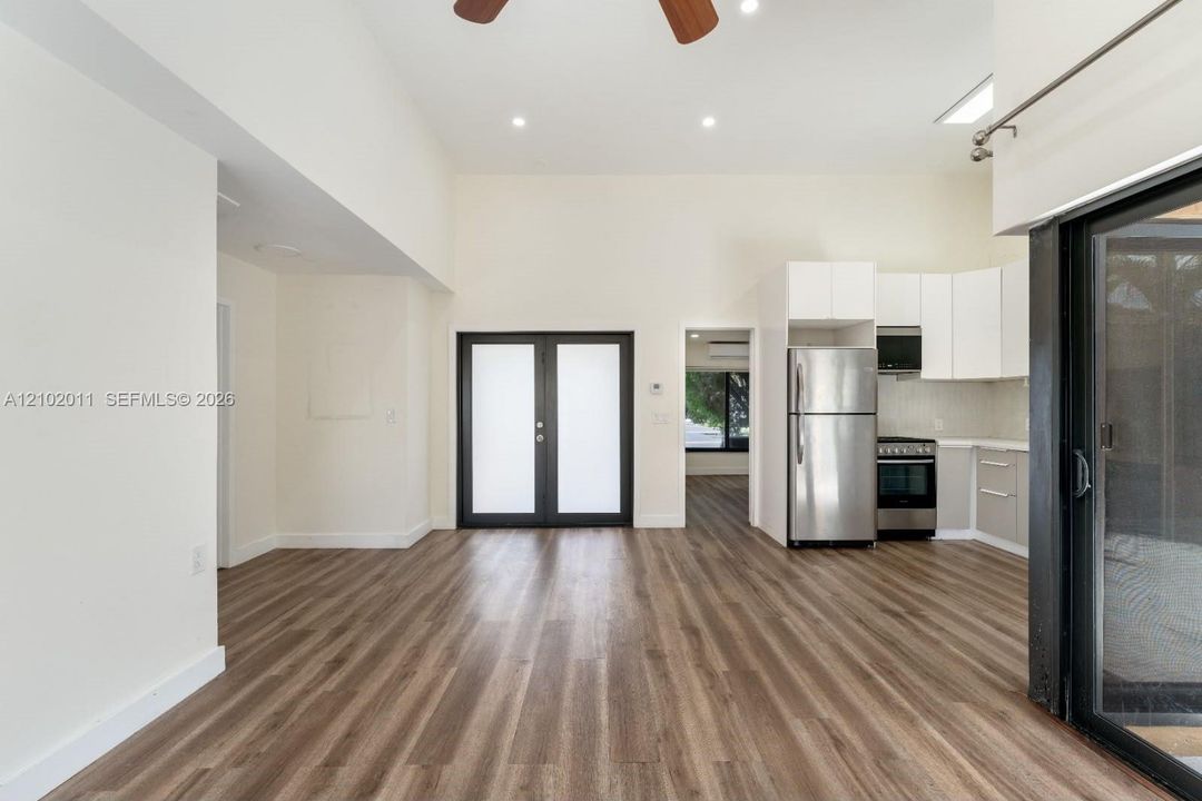 Soaring ceiling with recessed lighting