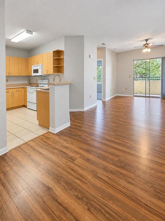 Bright kitchen and living room