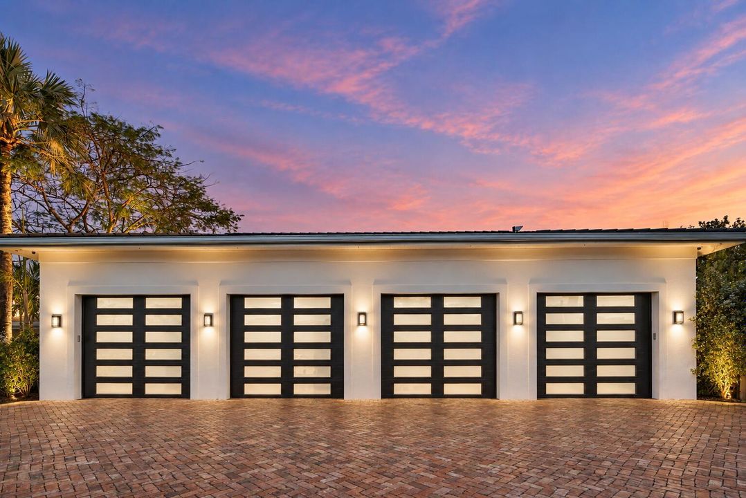 Twilight Garage with Glowing Panels