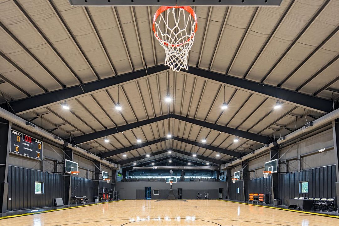 Brightened maple basketball court