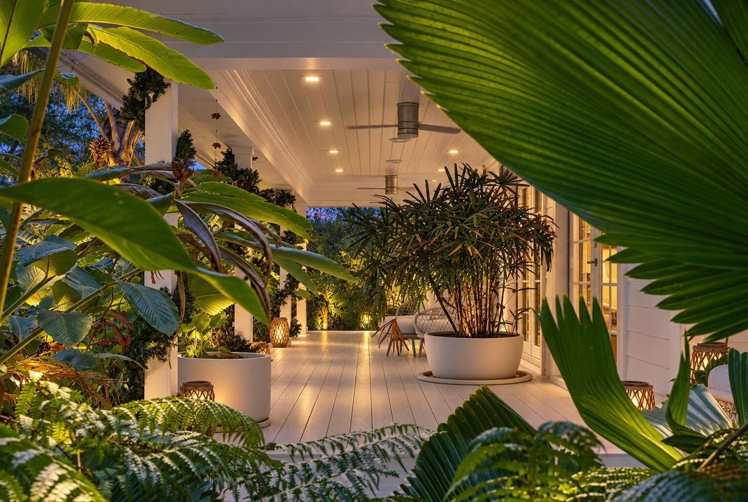Luxury tropical porch at twilight