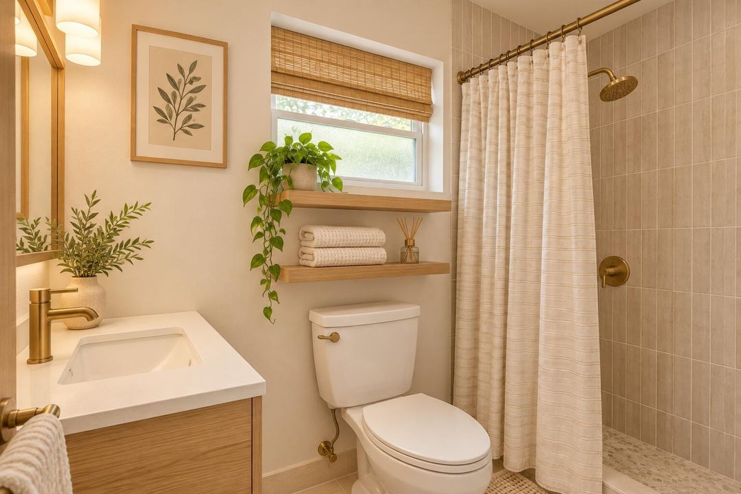 Warm Scandinavian Botanical Bathroom