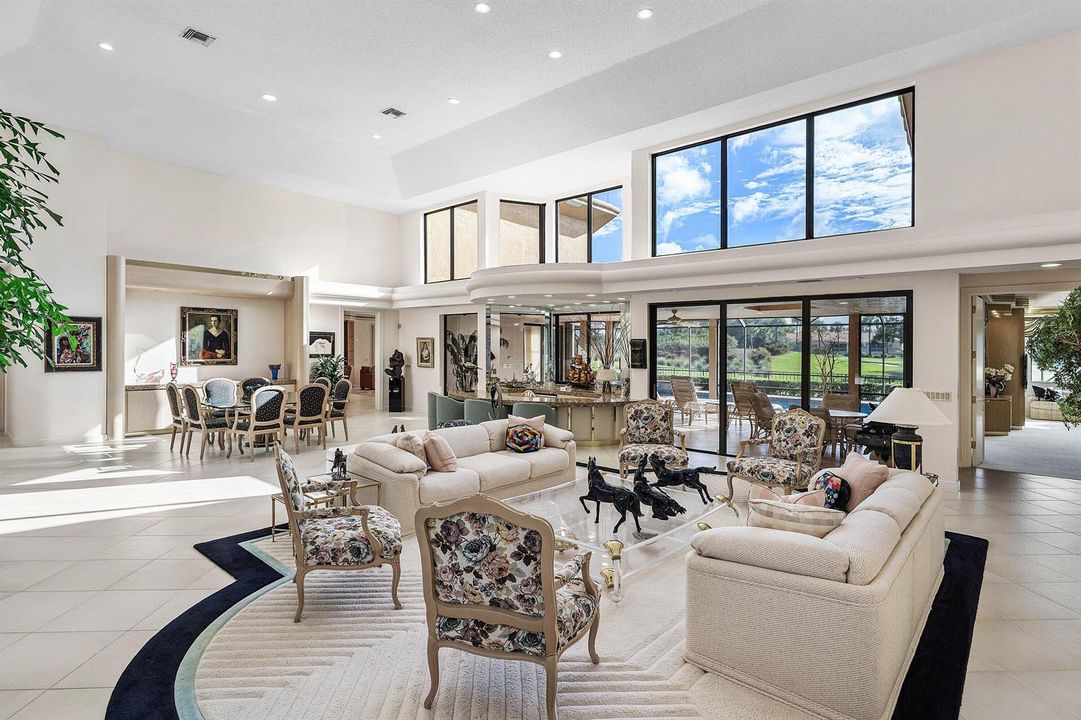 Living, dining, bar with views