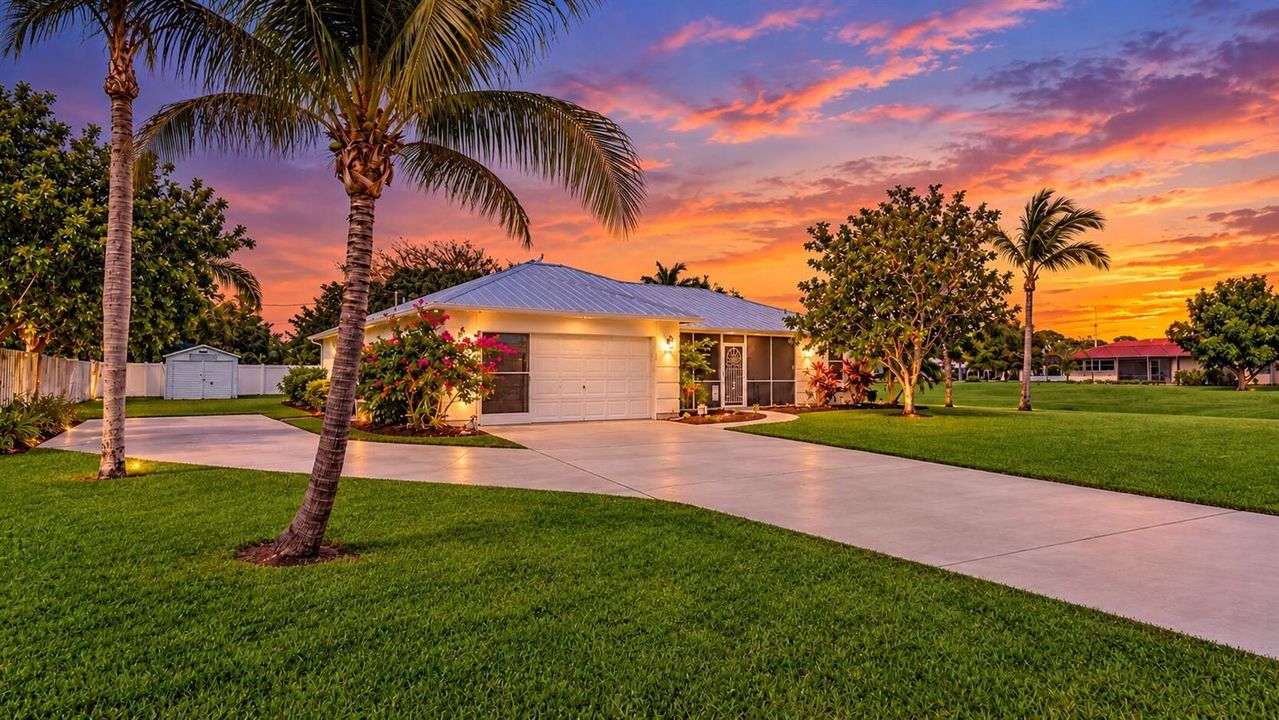 Twilight Tropical Home at Sunset