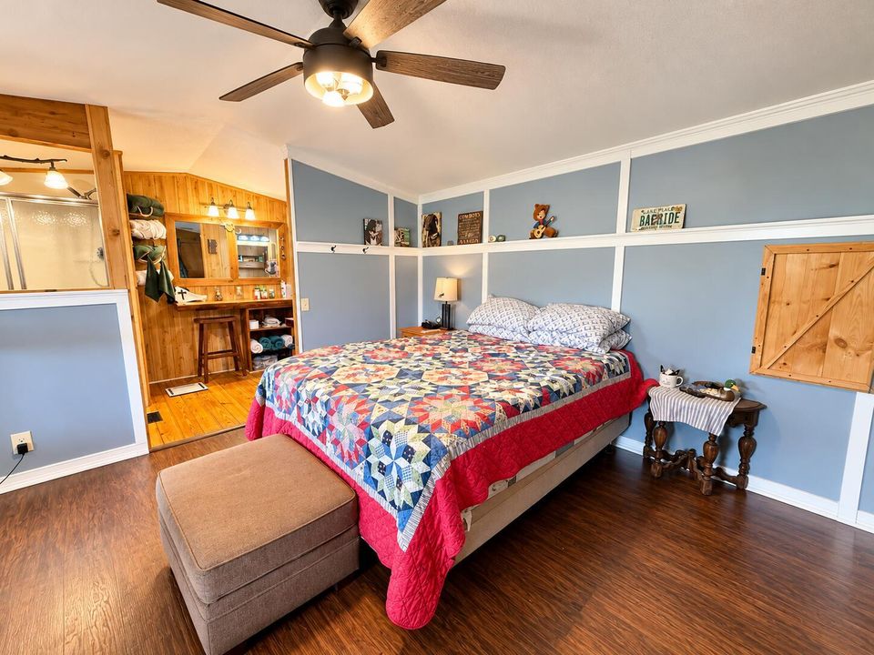 Cozy Blue-Gray Cabin Bedroom Retreat