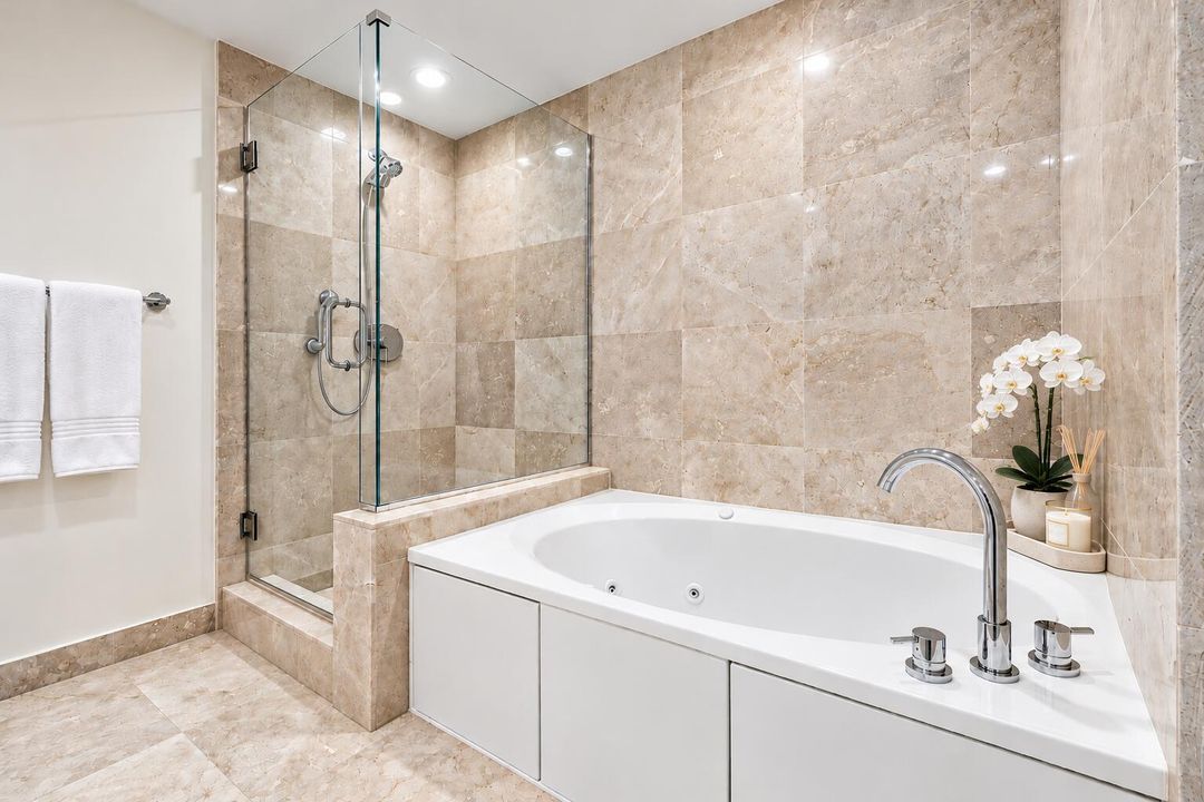 Warm Beige Marble Spa Bathroom