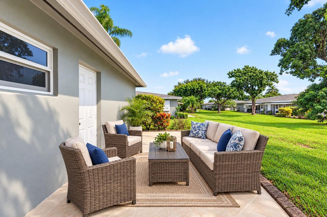 Sunlit Coastal Patio Retreat AI Staged