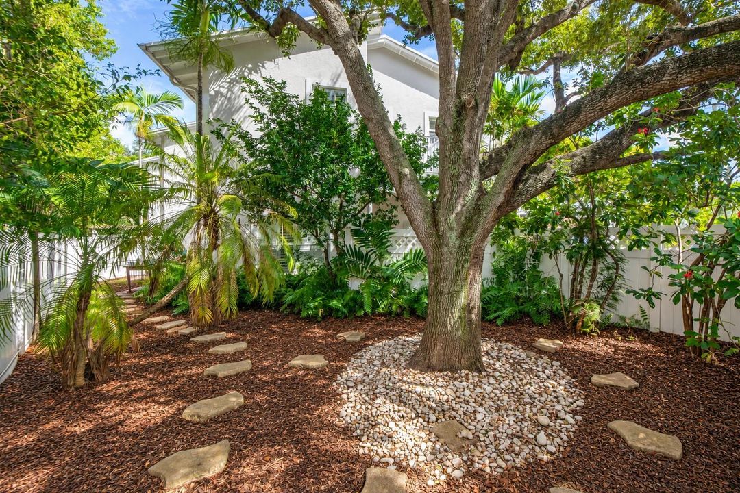Landscaped Mulch Garden Under Oak Tree
