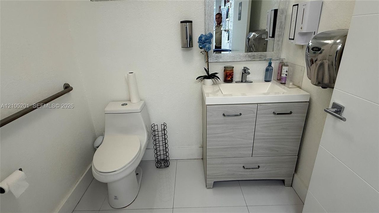 Modern vanity with a white rectangular sink