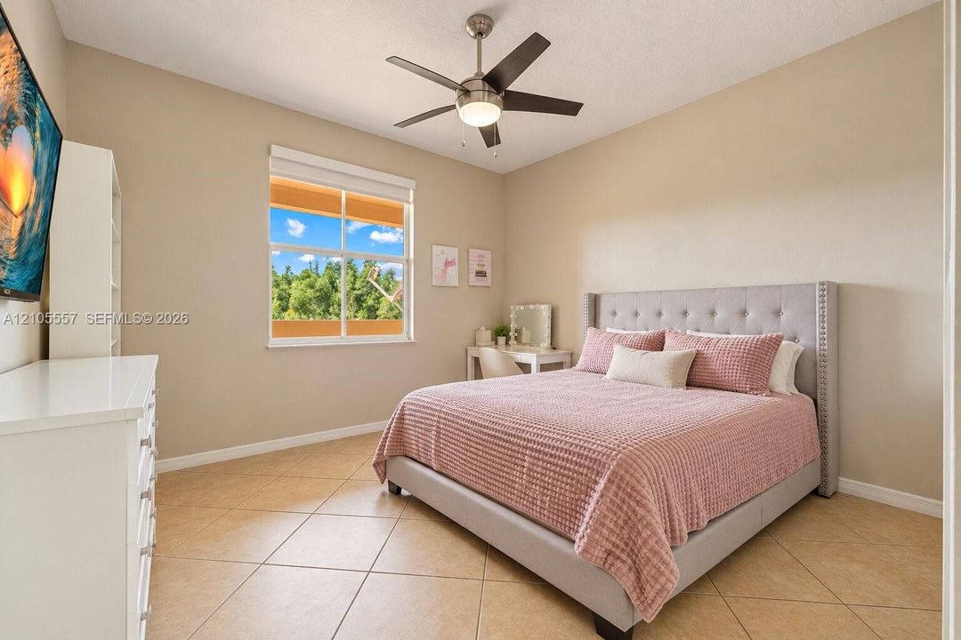 Neutral wall tones with tile flooring