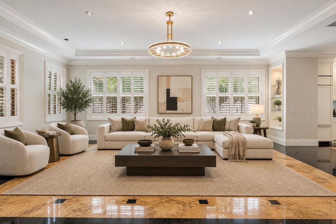 Elegant Neutral Living Room with Brass C