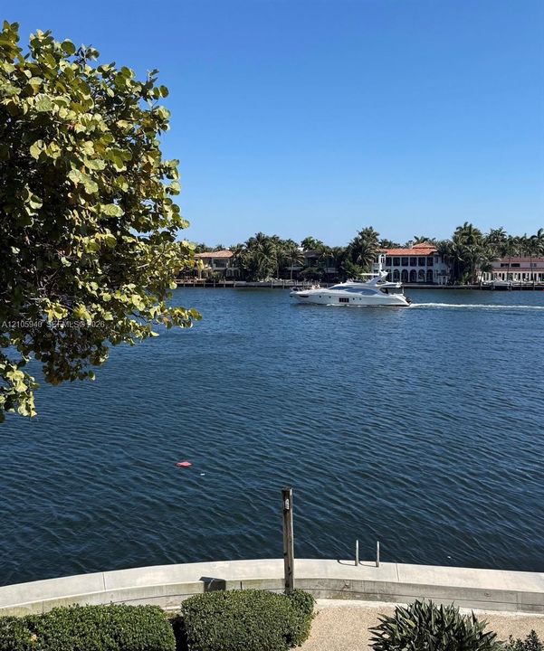 Waterfront property featuring a concrete seawall, deep-water canal access, and mature landscaping