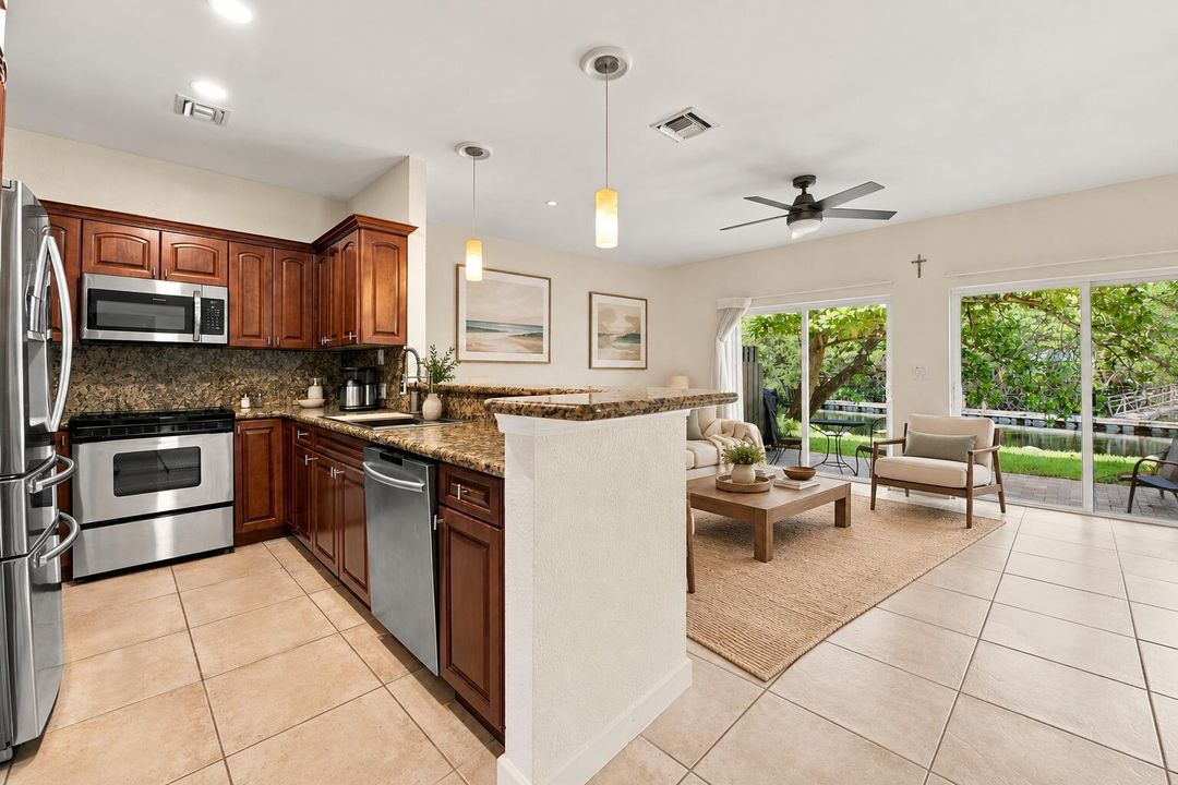 Warm coastal living room staging