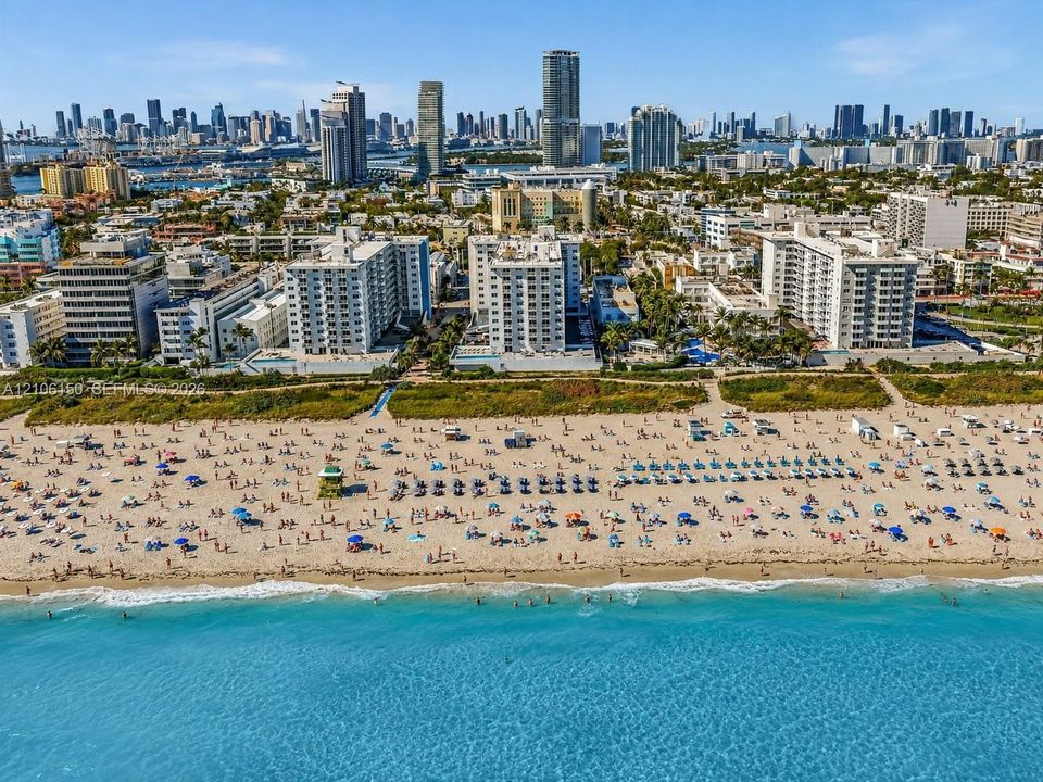 Coastal location featuring direct beach access, proximity to the Atlantic Ocean, and an expansive skyline backdrop