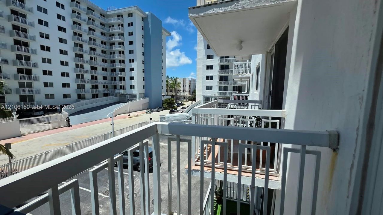 Private balcony with metal railings