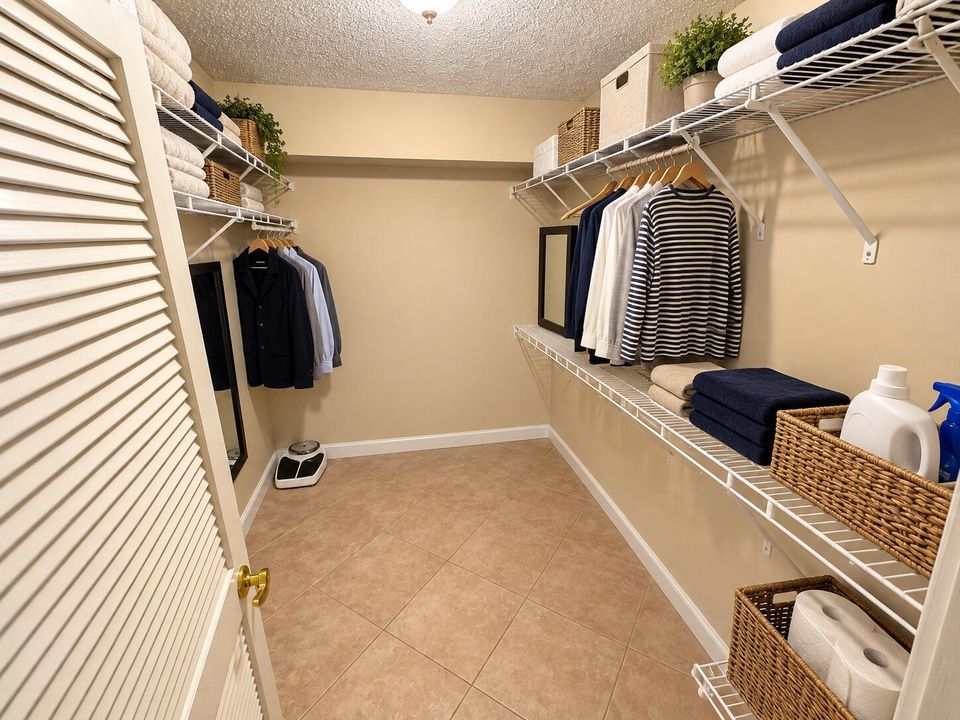Organized Warm-Toned Walk-In Closet