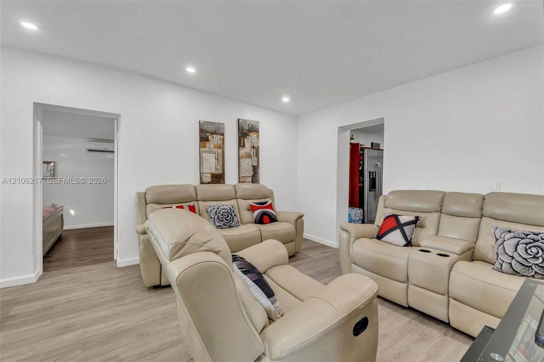 Wood-finish flooring and recessed lighting