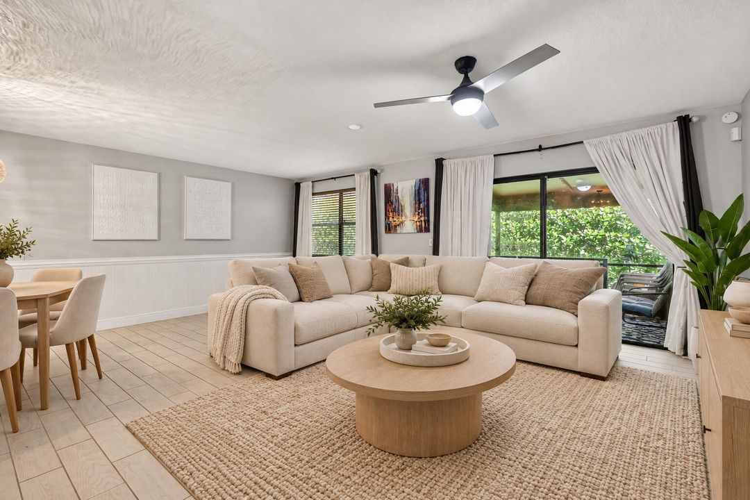 Neutral living room with oak accents