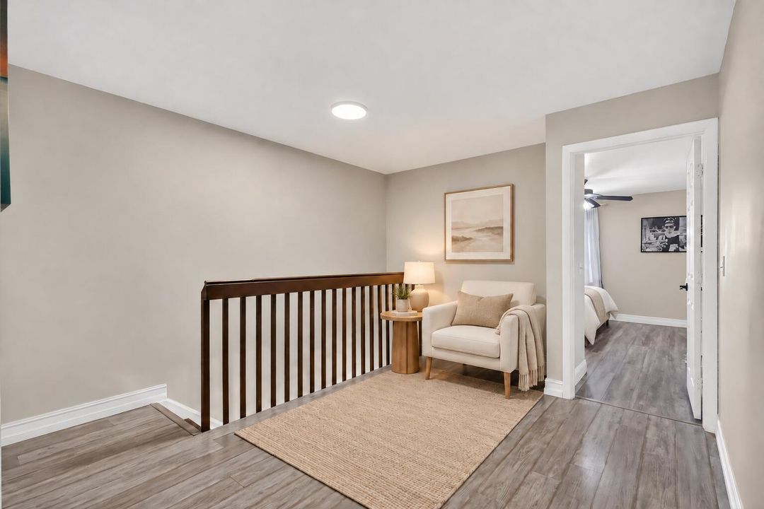Elegant cream bedding in loft bedroom