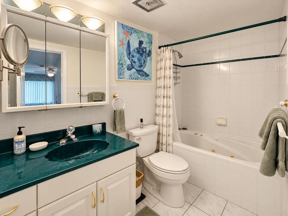 Bright Coastal Teal Bathroom Interior