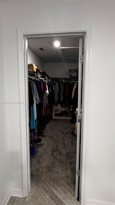 Walk-in closet featuring wall-to-wall carpeting, recessed lighting, and multi-tier wire shelving