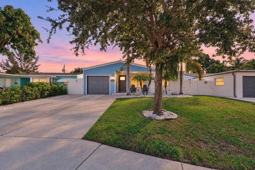Bright twilight blue house