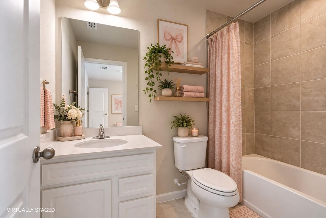 Blush-Toned Cozy Bathroom Staging