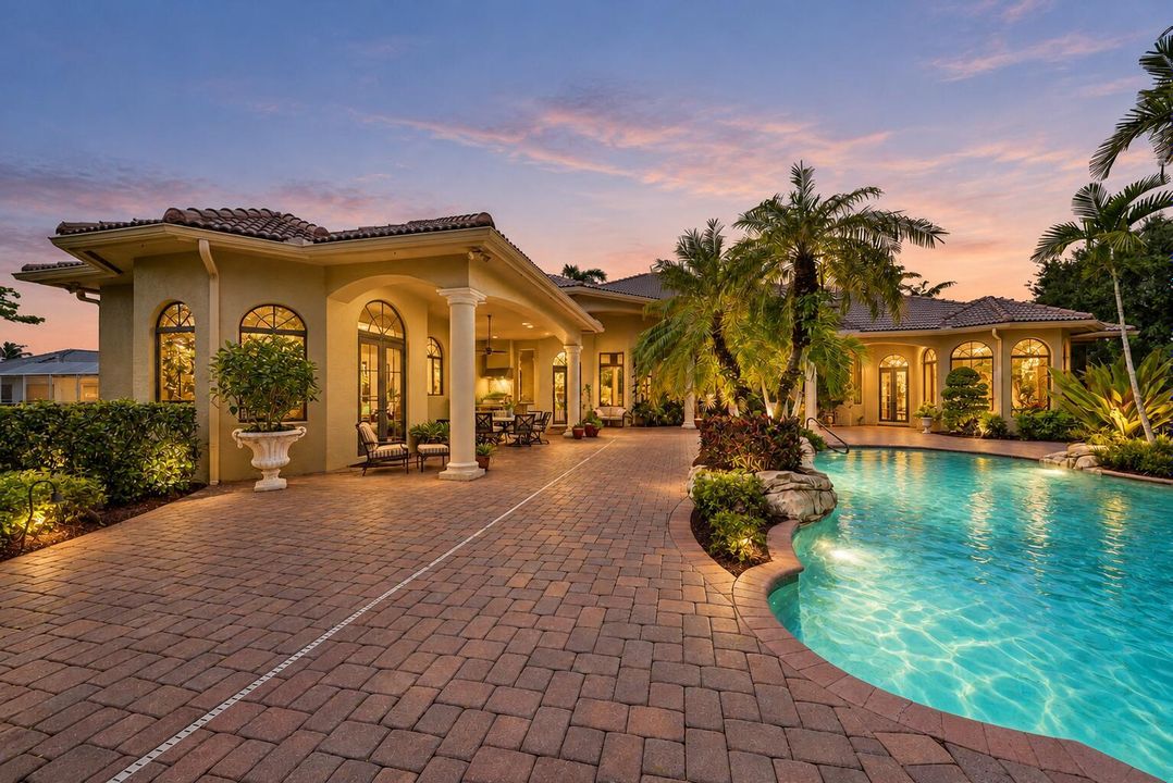 Pool with Warm Landscape Lighting