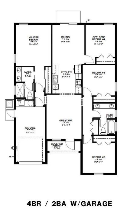 4 bed 2 bath Garage Floor Plan