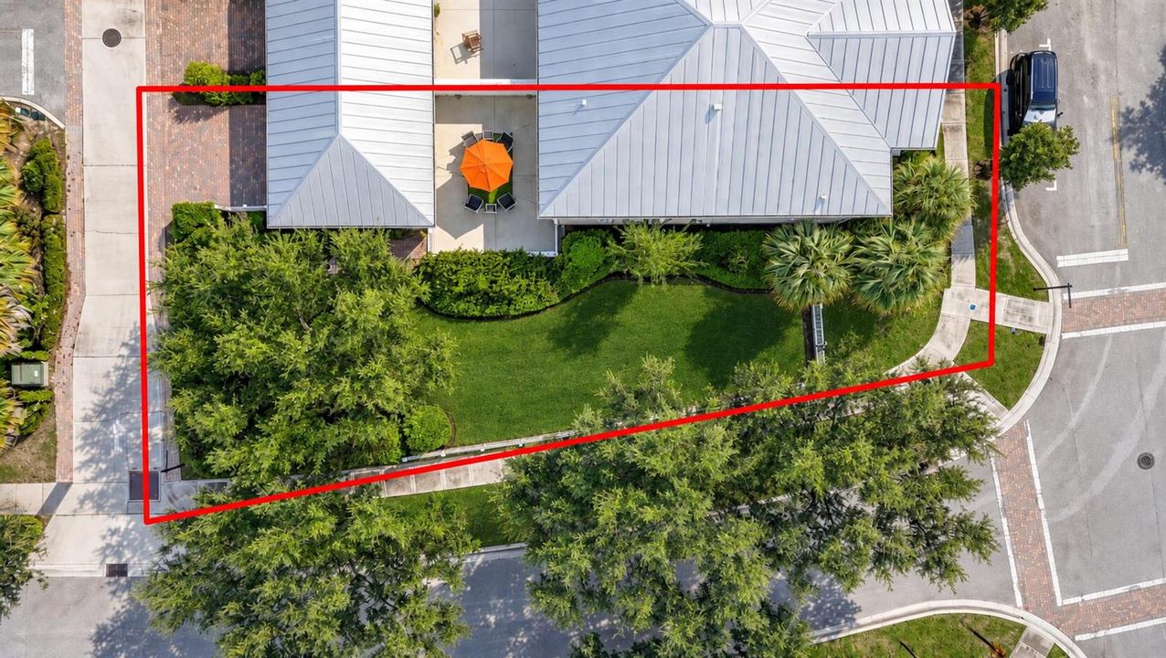Red-Bordered Corner Home Aerial View