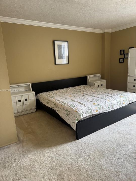 Interior room featuring neutral wall paint, wall-to-wall carpeting, and crown molding
