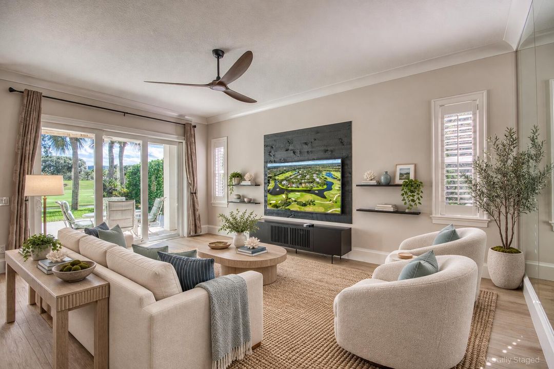 Virtually staged coastal living room