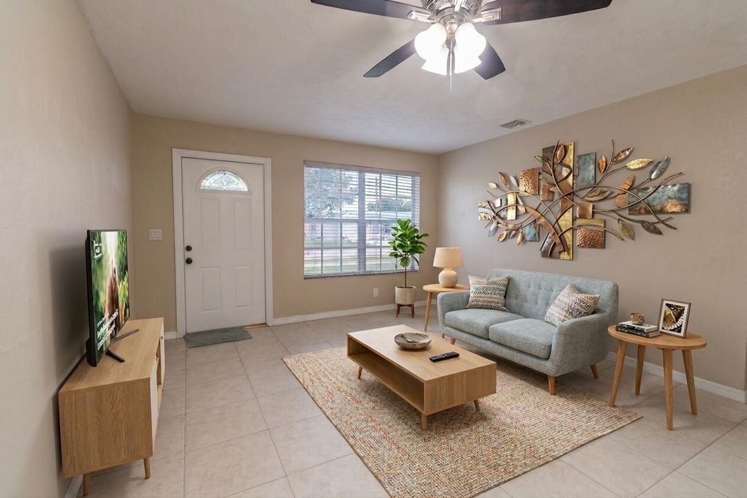 Virtually staged family room