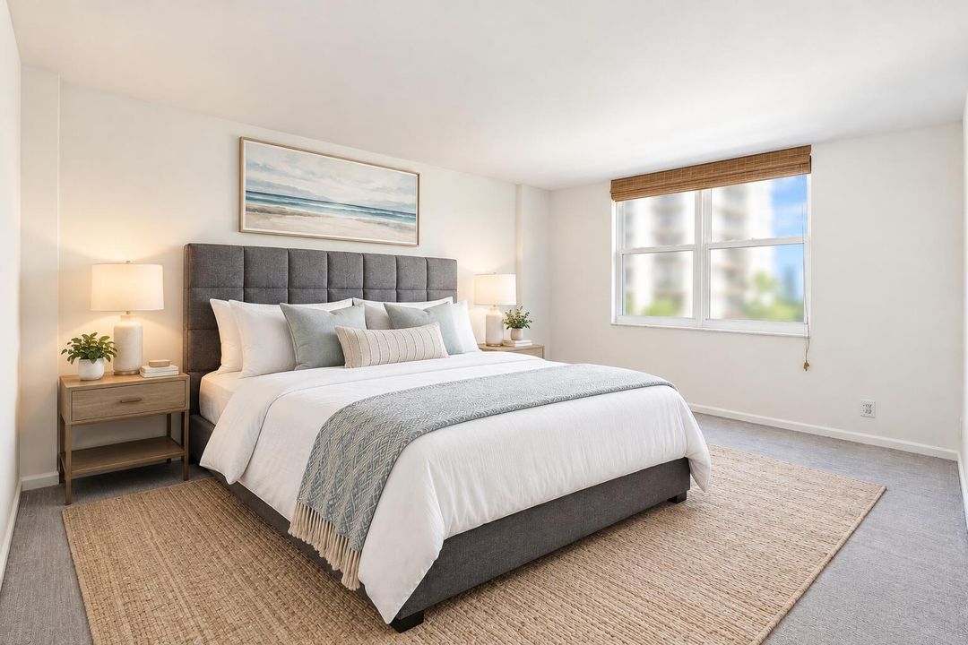 Coastal Bedroom with Blurred Window View