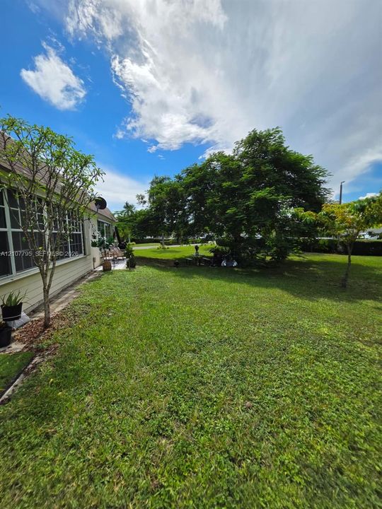 Spacious yard featuring mature trees and expansive grass lawn