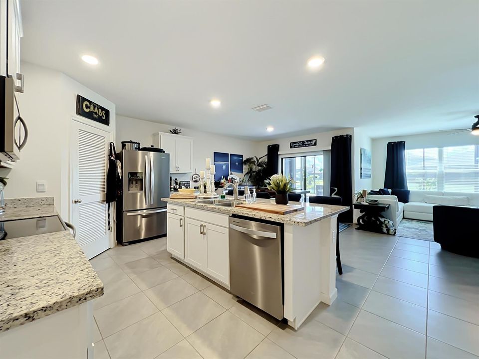 Kitchen island to living room and porch