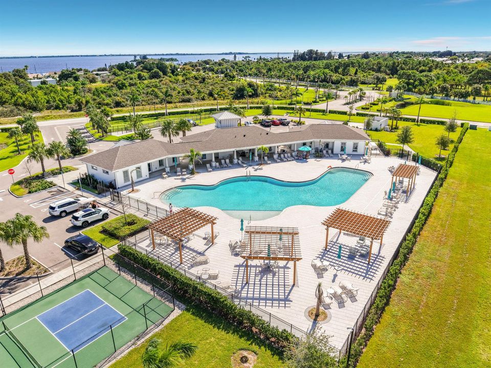 Aerial back shot of pool