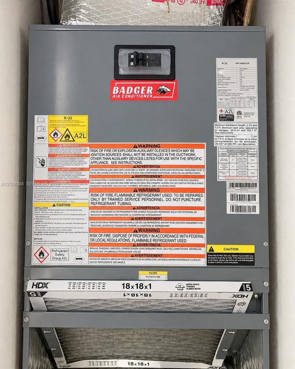 Badger air handler unit featuring an integrated A2L refrigerant system and a replaceable 18x18x1 air filter