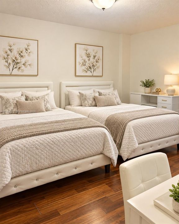 Wood-finish flooring and flush-mount ceiling lighting