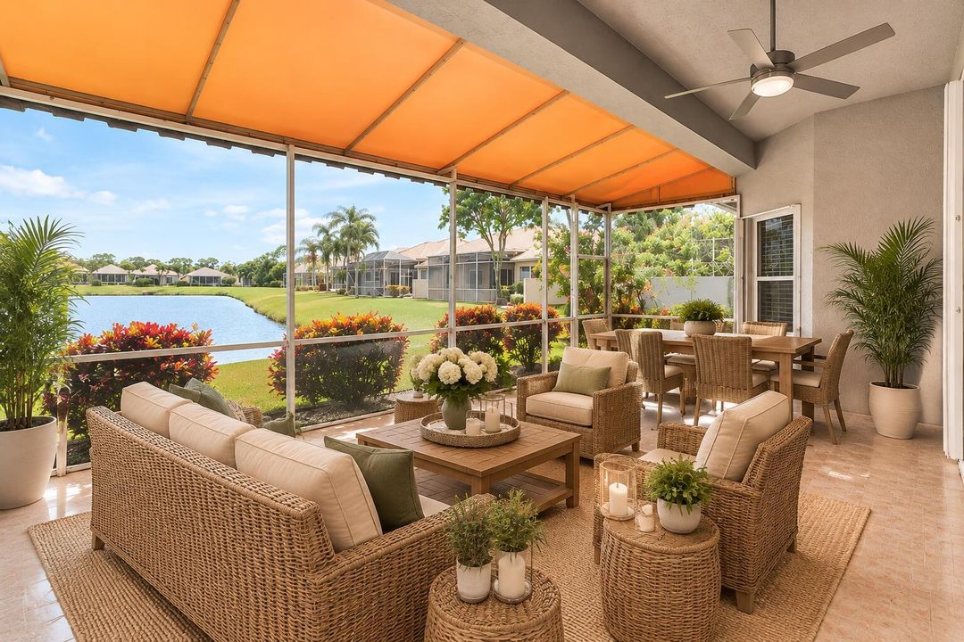 Patio w/lake/fountain view