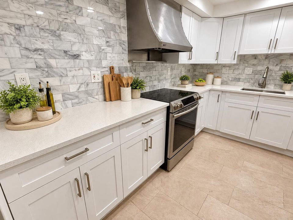 Modern Marble-Tiled Kitchen with Greener