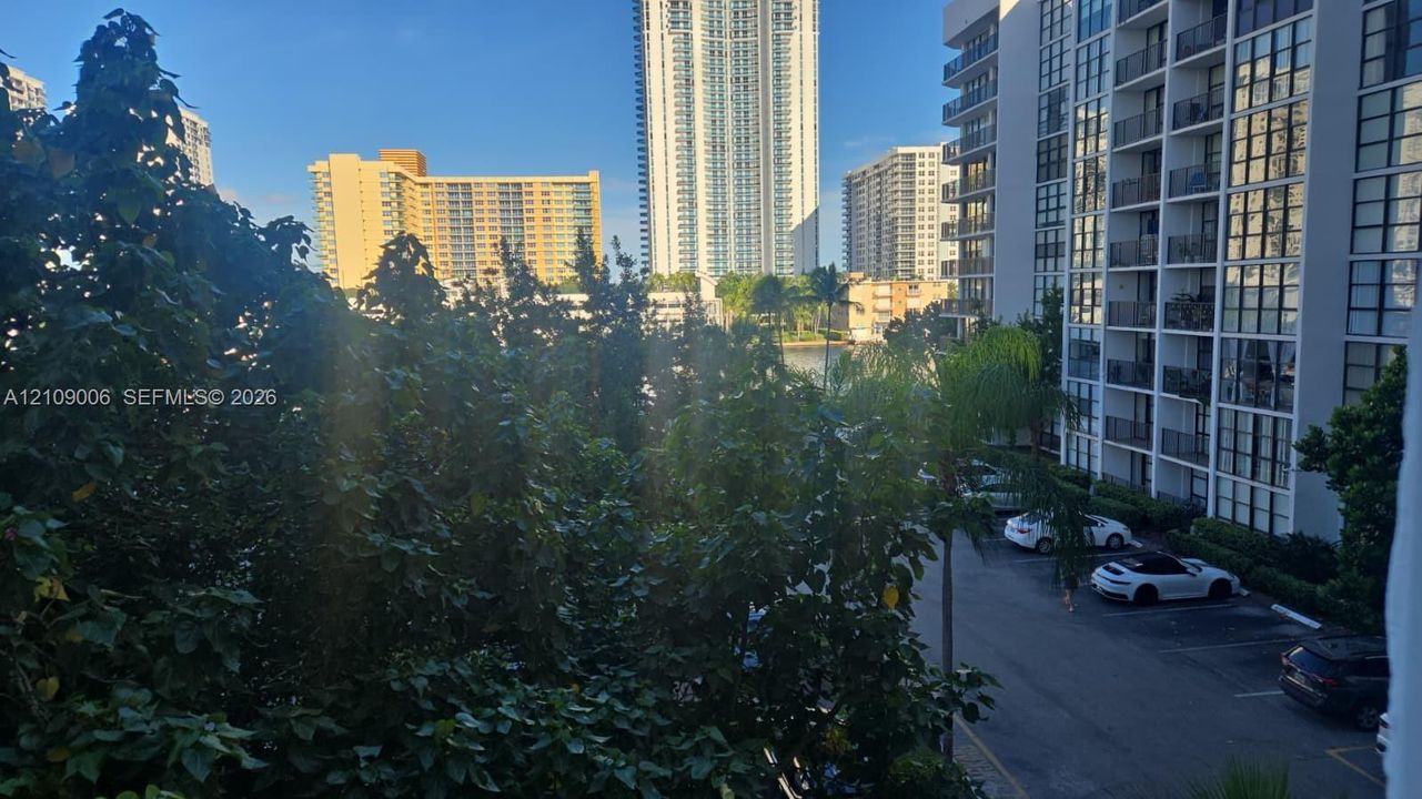 Urban exterior featuring mature canopy trees and surrounding high-rise architecture