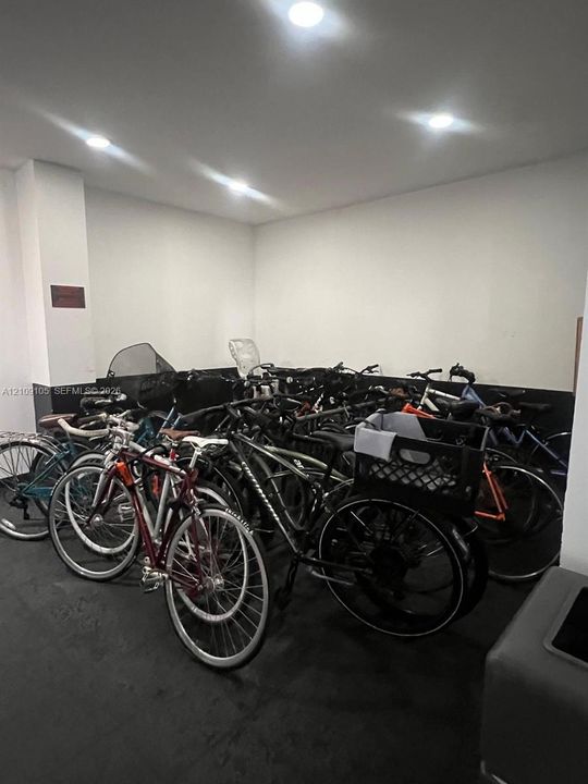 Indoor storage area featuring recessed lighting, smooth-finish walls, and durable flooring