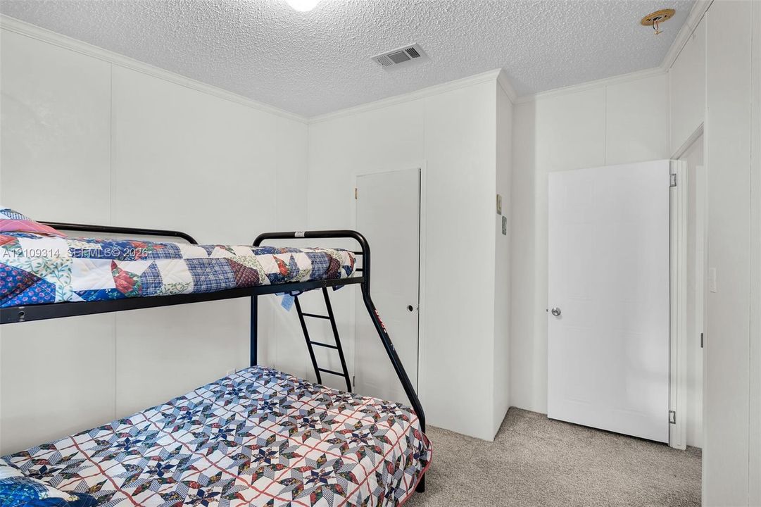 Interior space featuring neutral wall finishes, carpeted flooring, and a built-in closet with a swing door