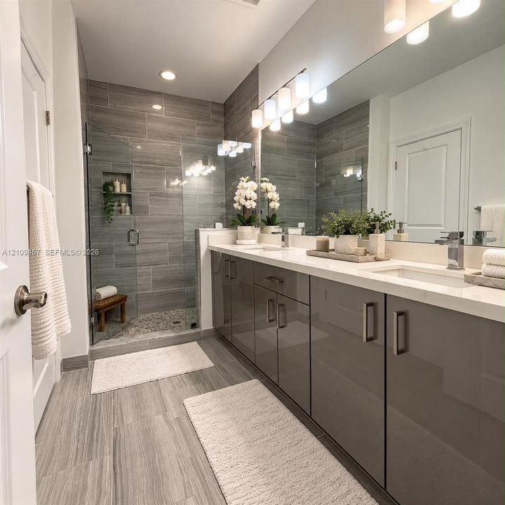 Interior hallway featuring light-toned wood-finish flooring, recessed lighting, and sliding glass doors