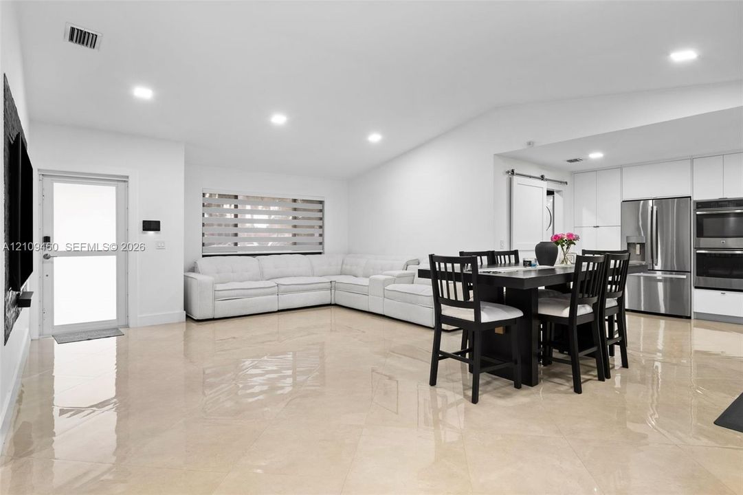 Living and dining area open to the kitchen