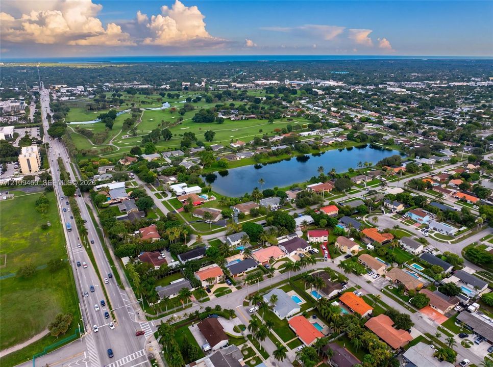 Wide neighborhood aerial view